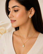 Gold-Plated Baguette Cut Crystal Pendant & Earrings Set