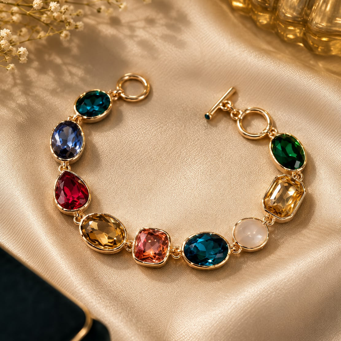 Multicolor Rose Tone Statement Bracelet for Women | Designer Stone Bracelet