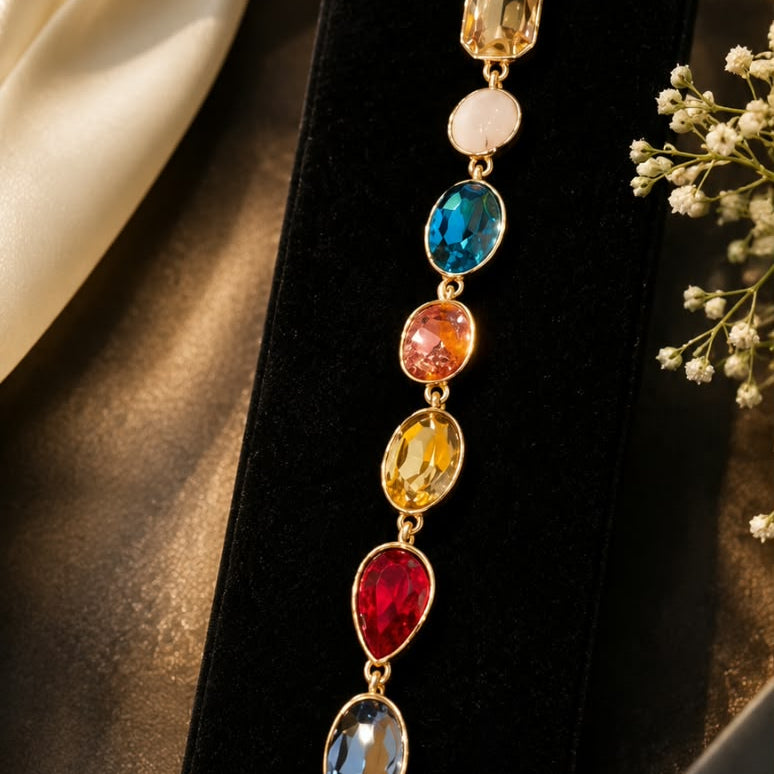 Multicolor Rose Tone Statement Bracelet for Women | Designer Stone Bracelet