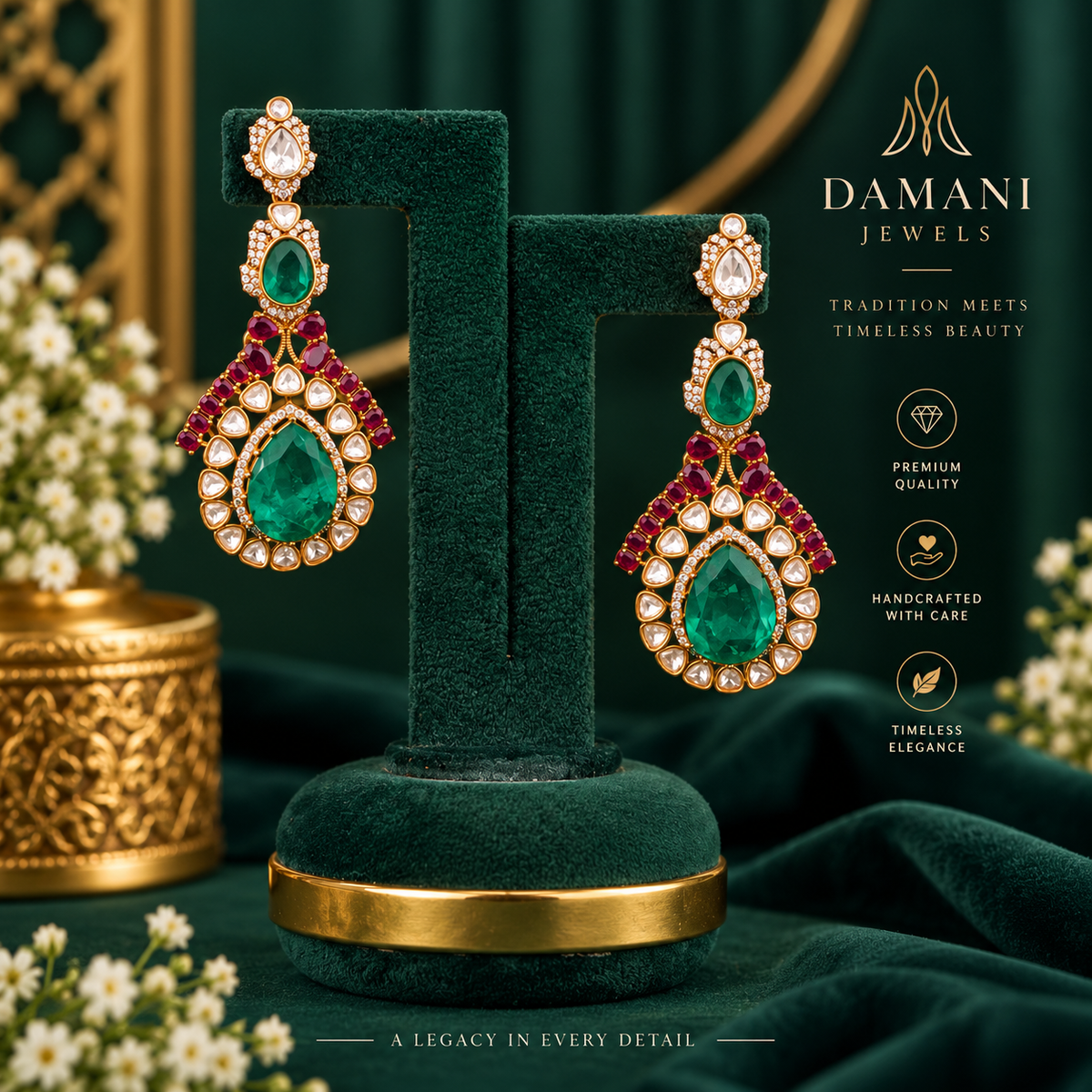 Traditional green and gold bridal necklace set