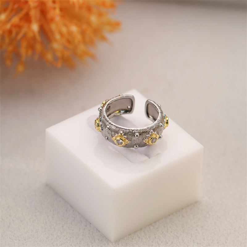 Damani Jewels Dual Tone Designer Open Cuff Bracelet & Adjustable Ring Set for Women | Crystal Statement Jewelry