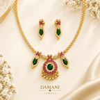 Green & Pink Traditional Necklace Set with Earrings | Damani Jewels