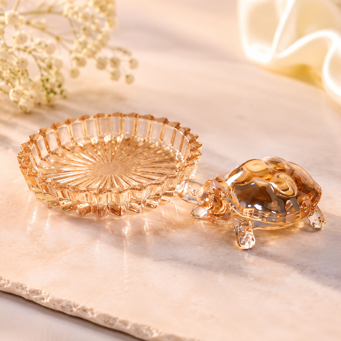Luxury Amber Glass Turtle Trinket Tray & Decorative Figurine