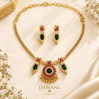 Green & Pink Traditional Necklace Set with Earrings | Damani Jewels