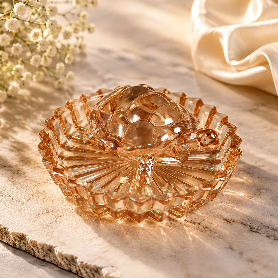 Luxury Amber Glass Turtle Trinket Tray & Decorative Figurine
