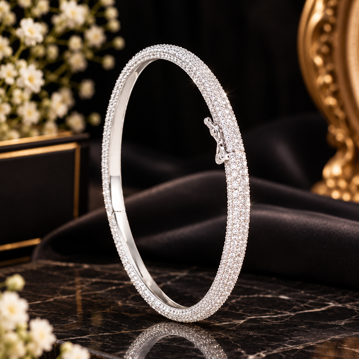 Damani Jewels Luxury Crystal Pave Bracelet for Women | Silver-Tone Designer Statement Bracelet