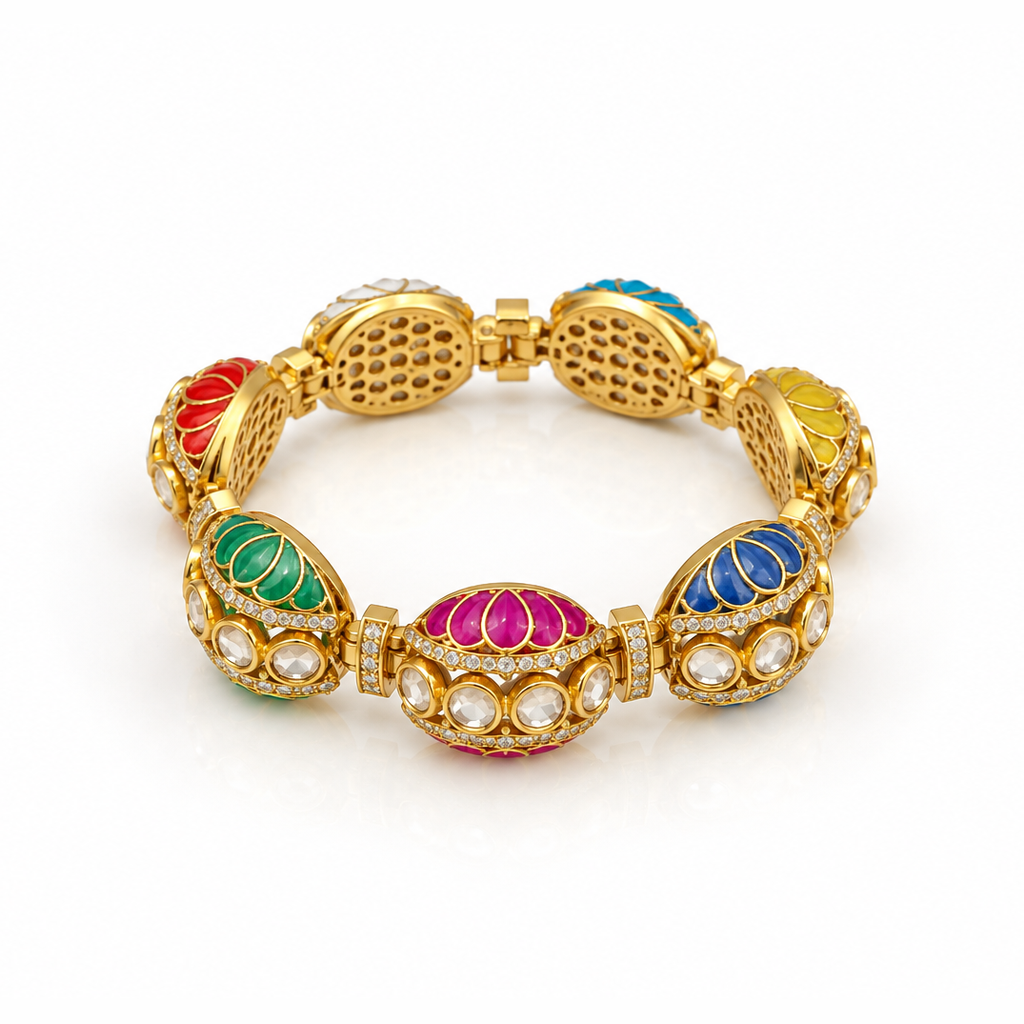 Multicolor Moissanite Gold Bracelet – Designer Link Bracelet