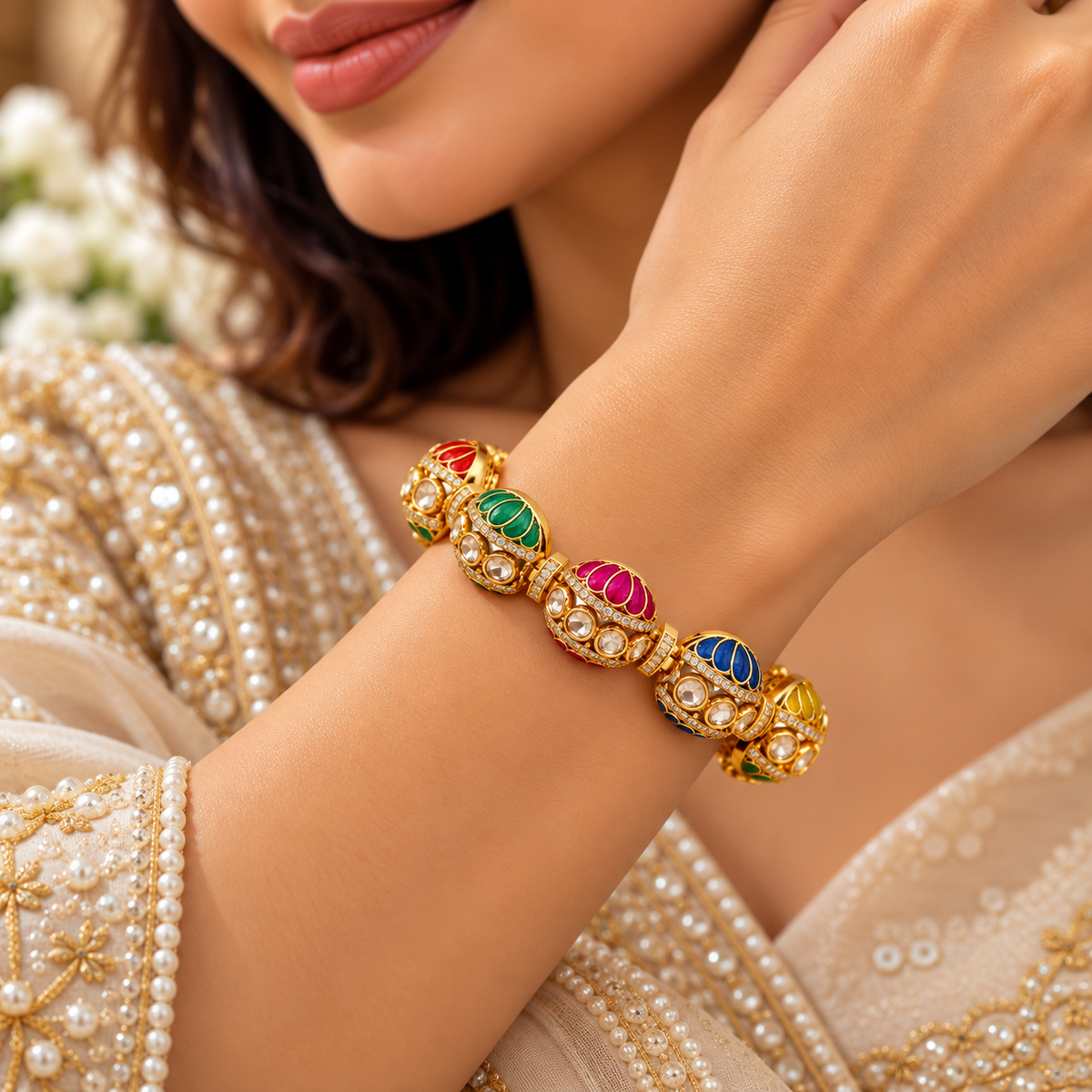 Multicolor Moissanite Gold Bracelet – Designer Link Bracelet