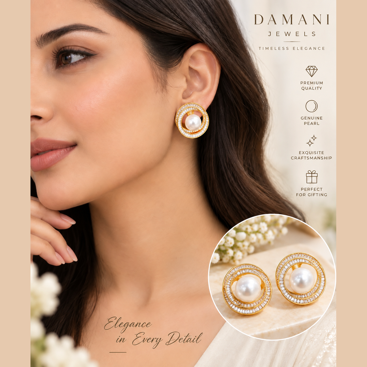Pearl Halo Stud Earrings | Damani Jewels