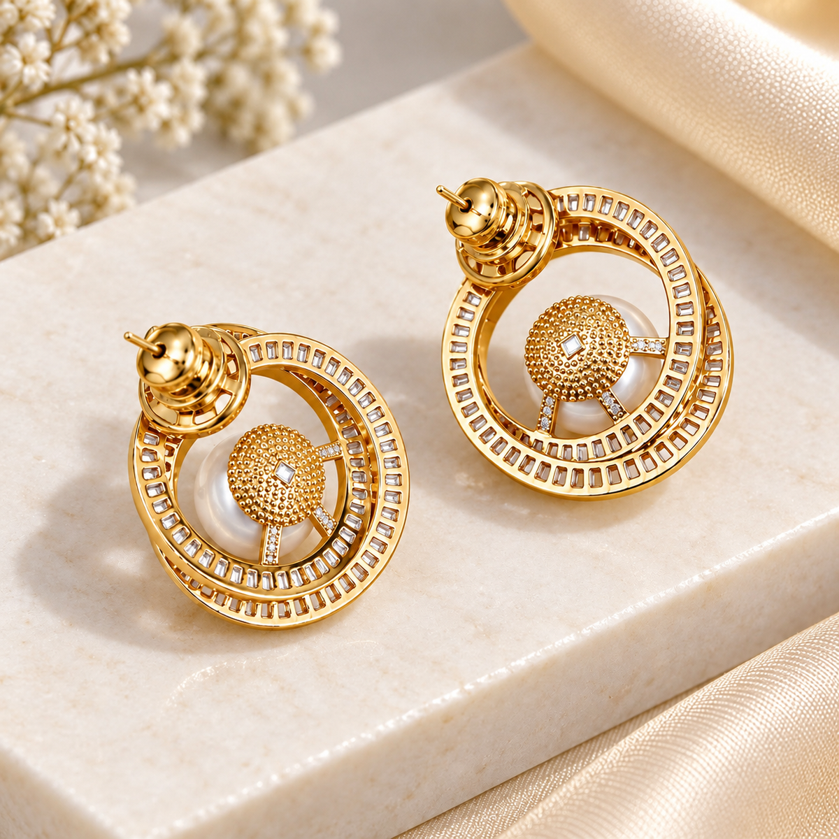 Pearl Halo Stud Earrings | Damani Jewels