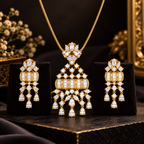 Gold-Tone Crystal Pendant Necklace & Drop Earrings Jewelry Set for Women