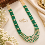 Multi layered green crystal and pearl statement necklace by Damani Jewels