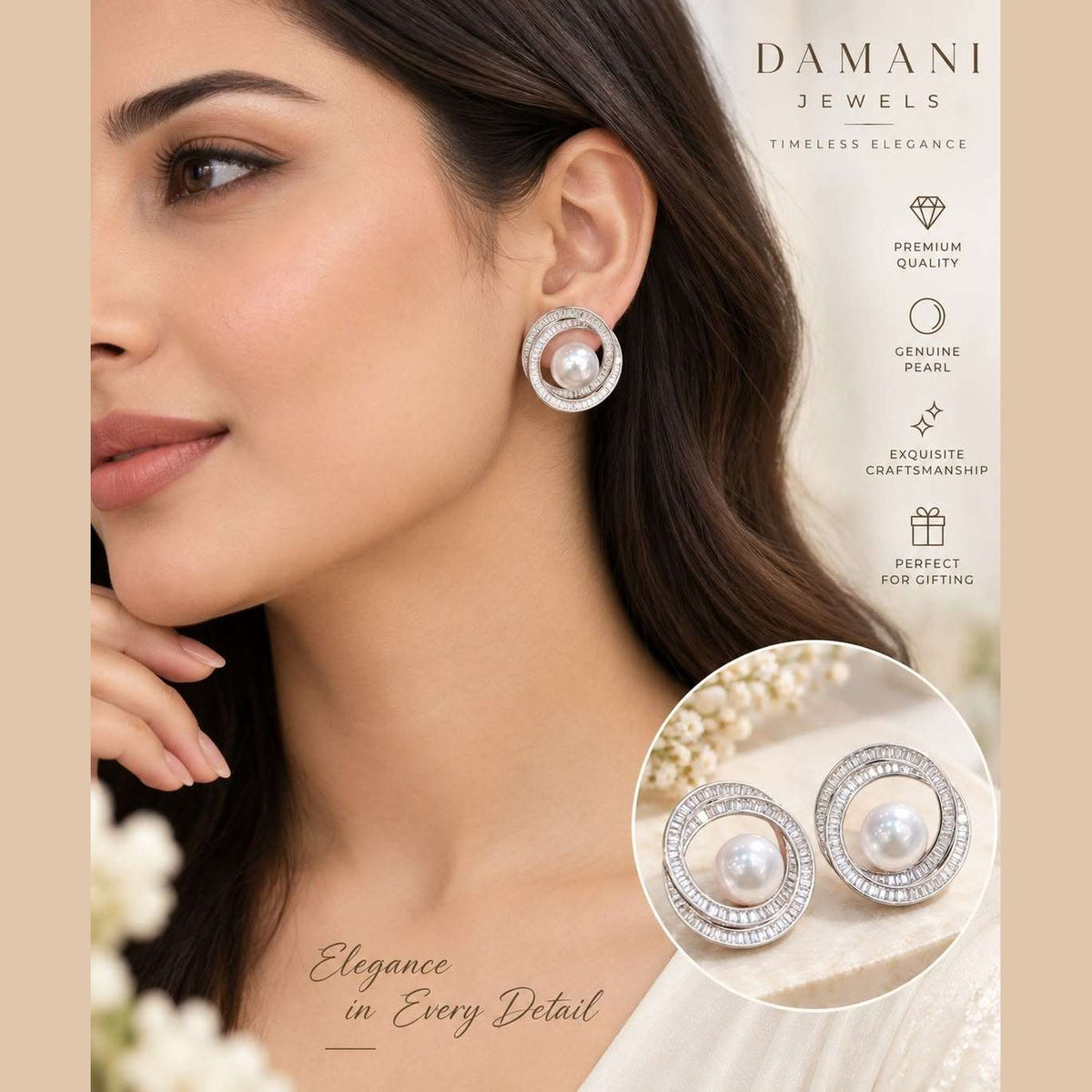Pearl Halo Stud Earrings | Damani Jewels