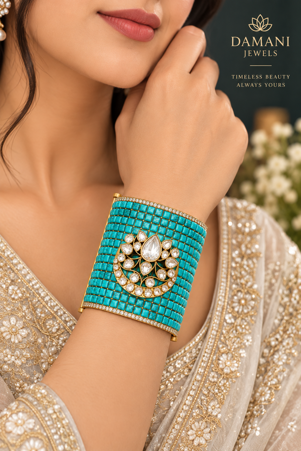 Luxury turquoise bracelet with sparkling stone detailing