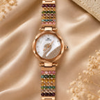 Damani Jewels Women's Rose Gold Multicolor Beaded Bracelet Watch with Elegant Swan Dial