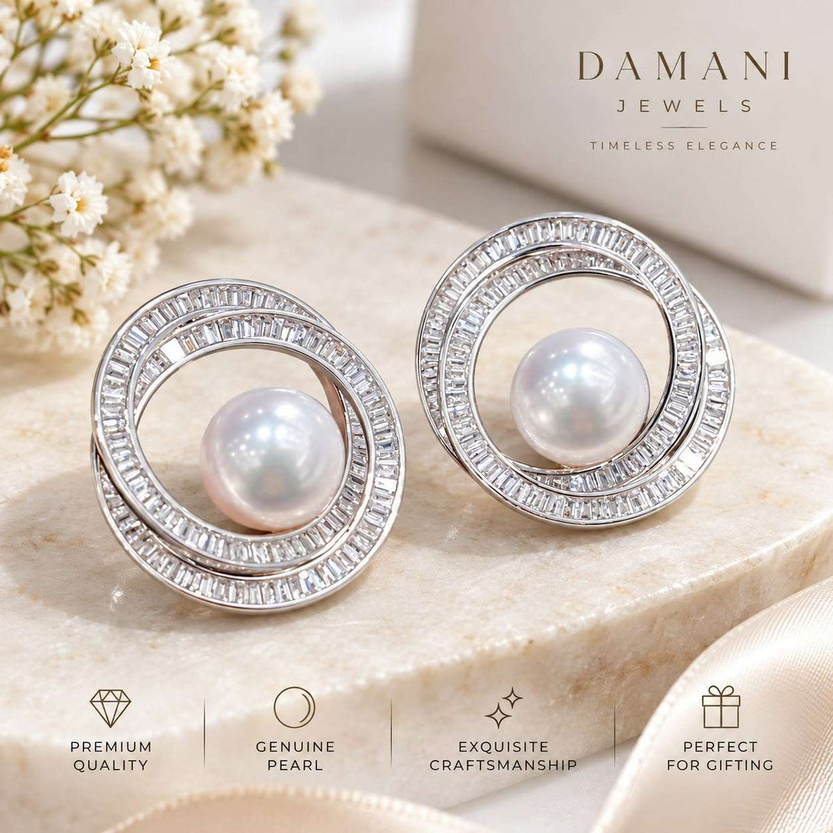 Pearl Halo Stud Earrings | Damani Jewels