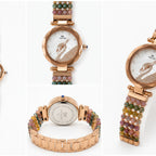 Damani Jewels Women's Rose Gold Multicolor Beaded Bracelet Watch with Elegant Swan Dial