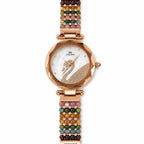 Damani Jewels Women's Rose Gold Multicolor Beaded Bracelet Watch with Elegant Swan Dial