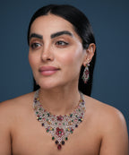 Damani Jewels luxury bridal jewelry set with multicolor floral design and dazzling American diamonds