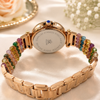 Damani Jewels Women's Rose Gold Multicolor Beaded Bracelet Watch with Elegant Swan Dial