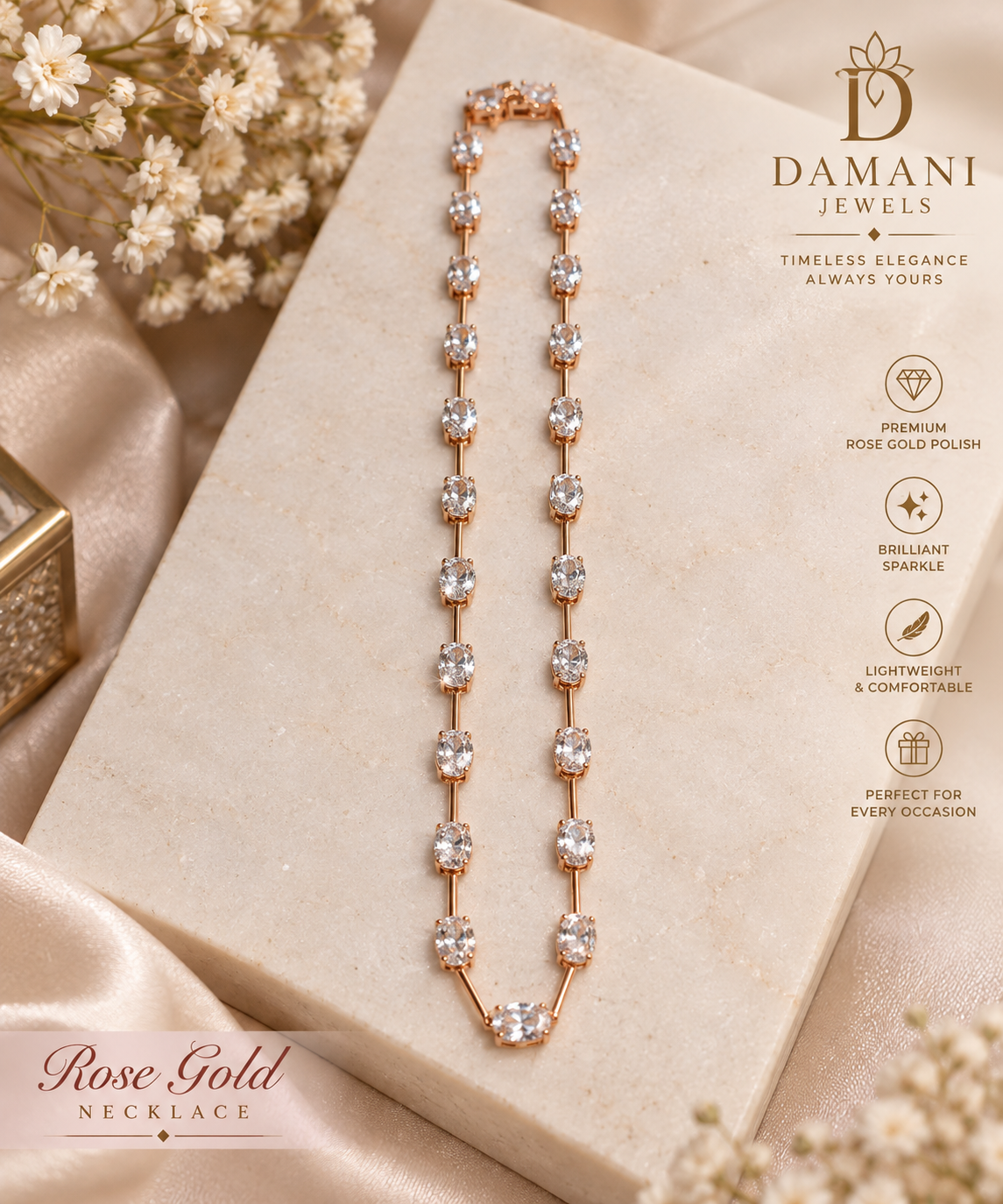 Damani Jewels rose gold Moissanite necklace