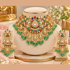 Traditional Indian Moissanite bridal choker necklace set with earrings