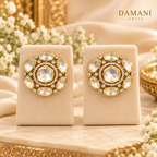 Close-up of layered Moissanite Kundan necklace with green stone detailing
