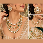 Damani Jewels Moissanite Kundan necklace set with green stones and matching earrings