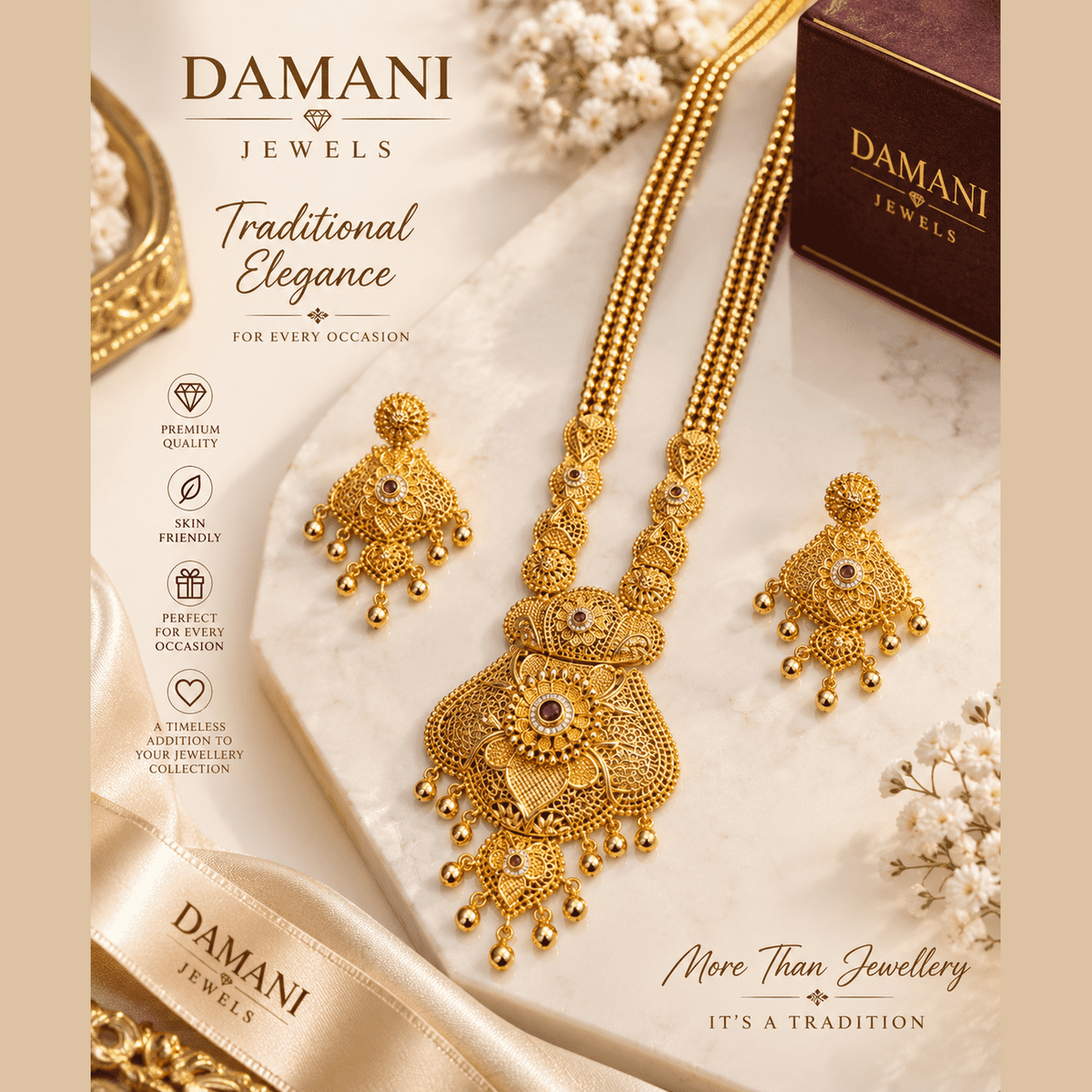 Traditional Gold-Tone Necklace Set with Earrings | Damani Jewels