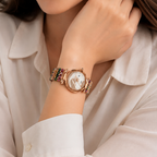 Damani Jewels Women's Rose Gold Multicolor Beaded Bracelet Watch with Elegant Swan Dial