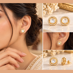 Round halo moissanite earrings for everyday wear
