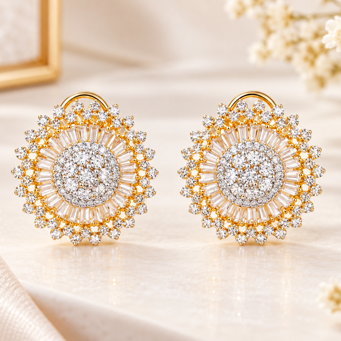 Sunburst Stud Earrings for Women | Gold-Plated Round Statement Earrings