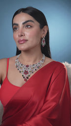 Luxury multicolor American diamond floral statement necklace set with matching earrings by Damani Jewels