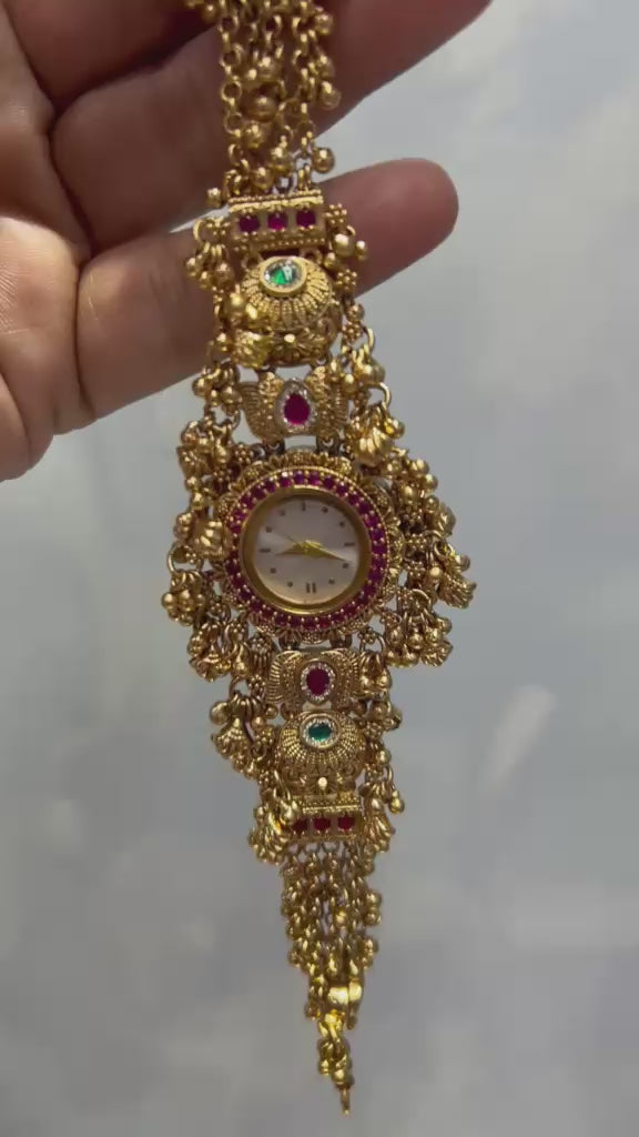 Damani Jewels Antique Temple Watch Bracelet – Traditional Gold-Tone Designer Wristwatch