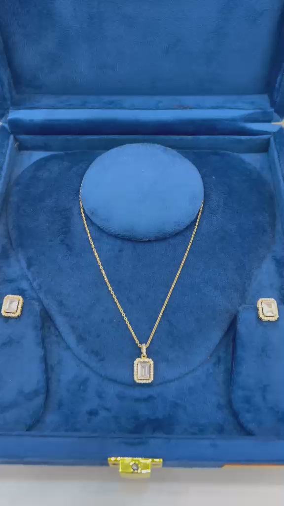 Gold-Plated Baguette Cut Crystal Pendant & Earrings Set