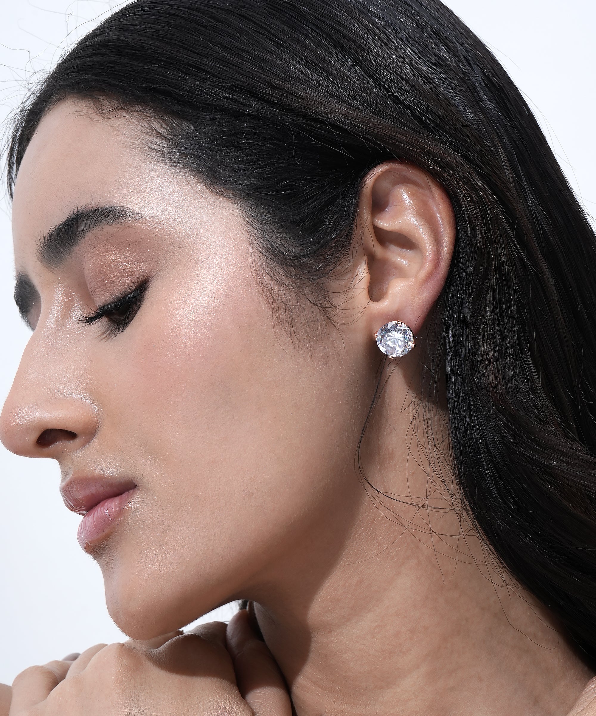 Unisex Diamond Golden Stud Earrings Round Cut | Daily Wear