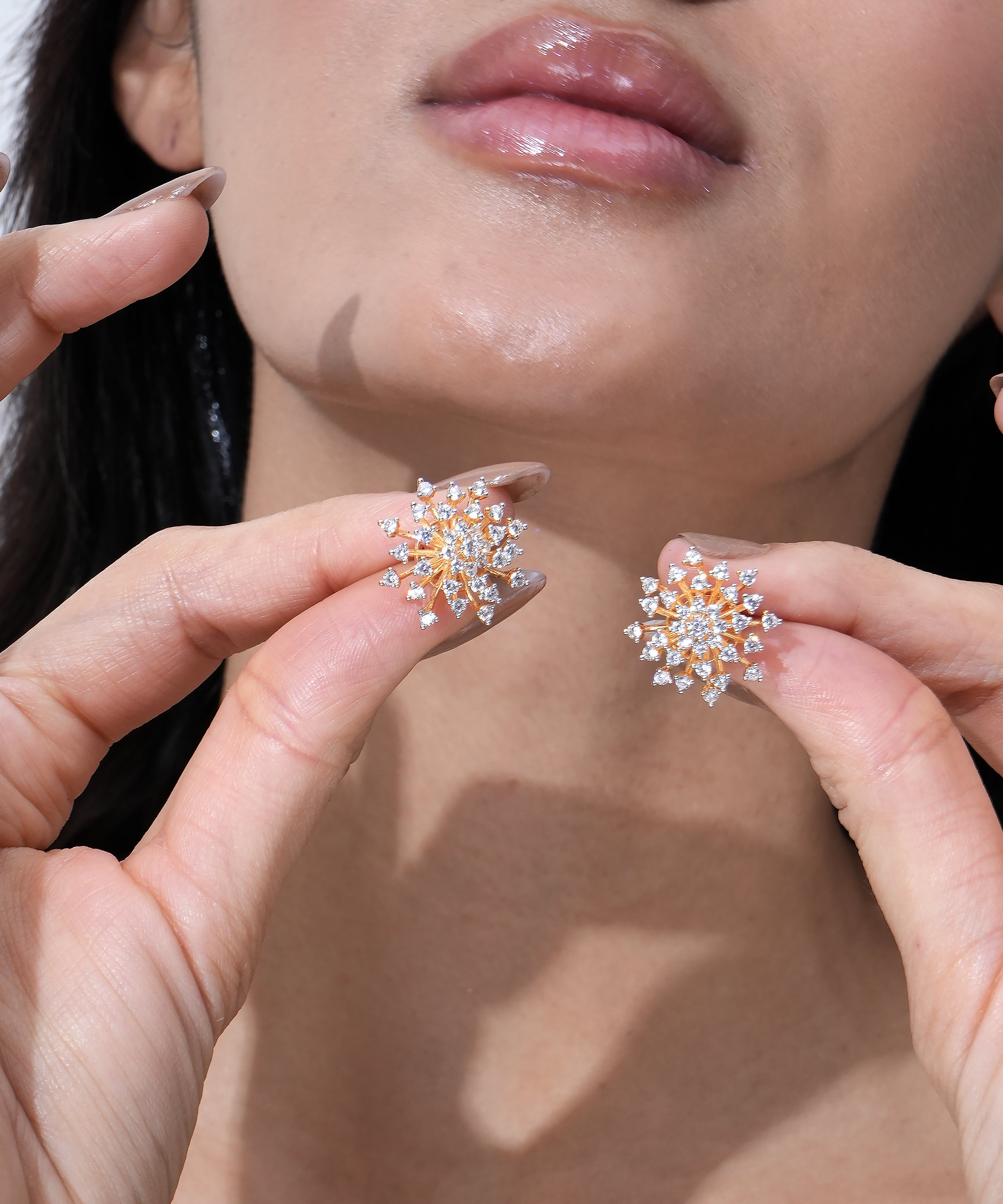 Crystal Snowflake Stud Earrings Gold Plated Design for Women