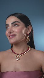 Moissanite Ruby Necklace Set Front View