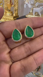 Gold-tone emerald green earrings for wedding and party wear
