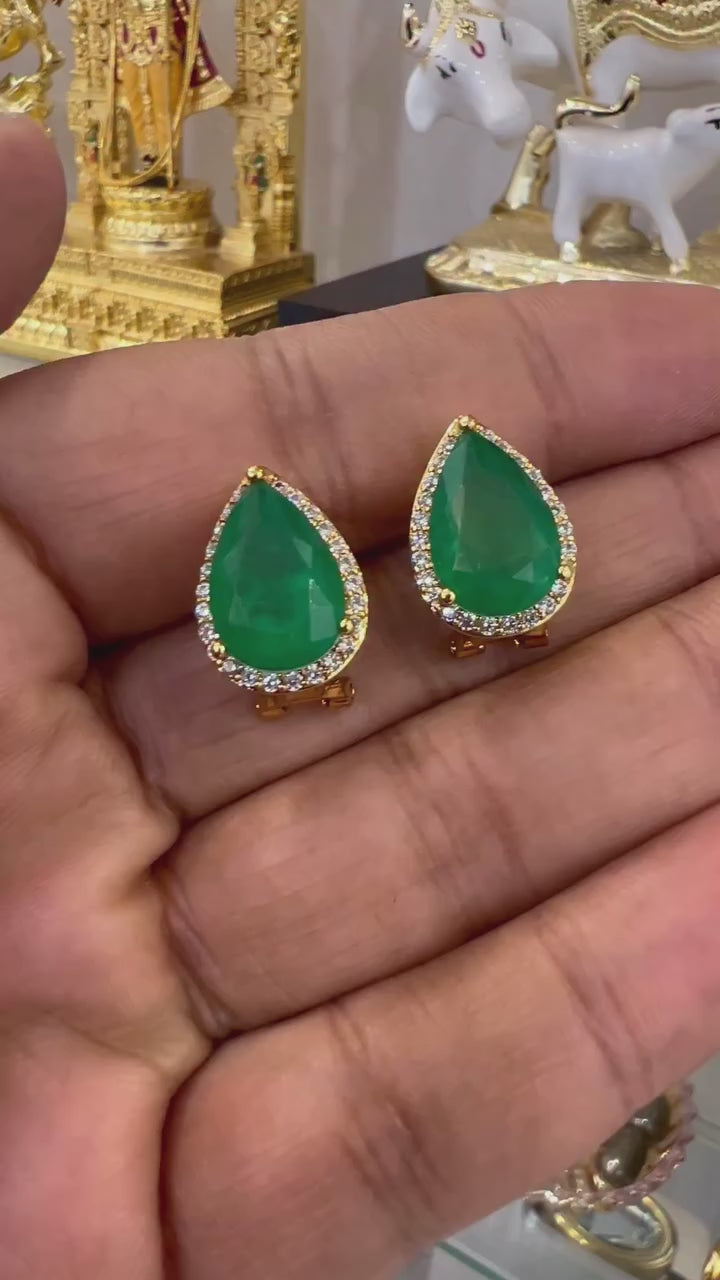 Gold-tone emerald green earrings for wedding and party wear
