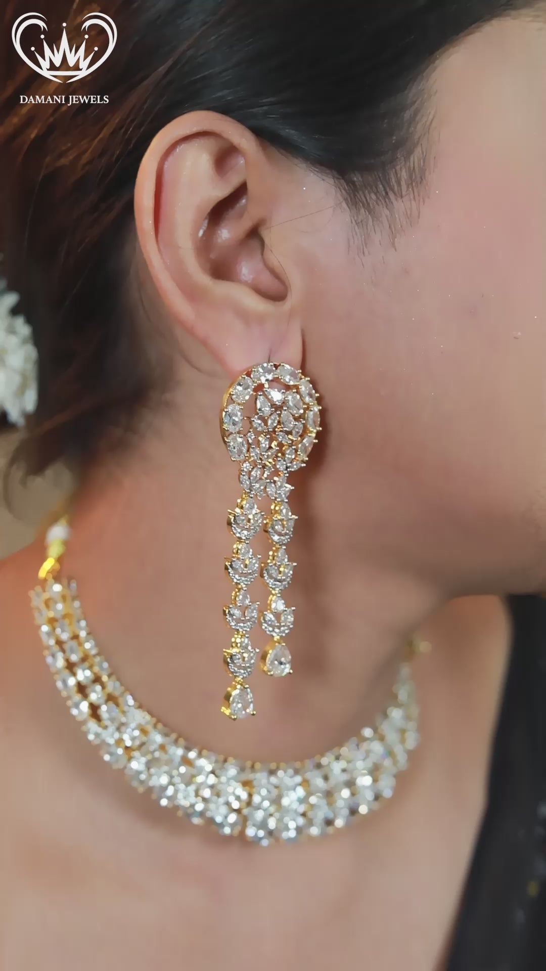 Damani Jewels bridal CZ stone choker necklace and earrings set – gold plated diamond look jewellery