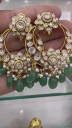 Traditional Indian green Moissanite earrings for wedding wear