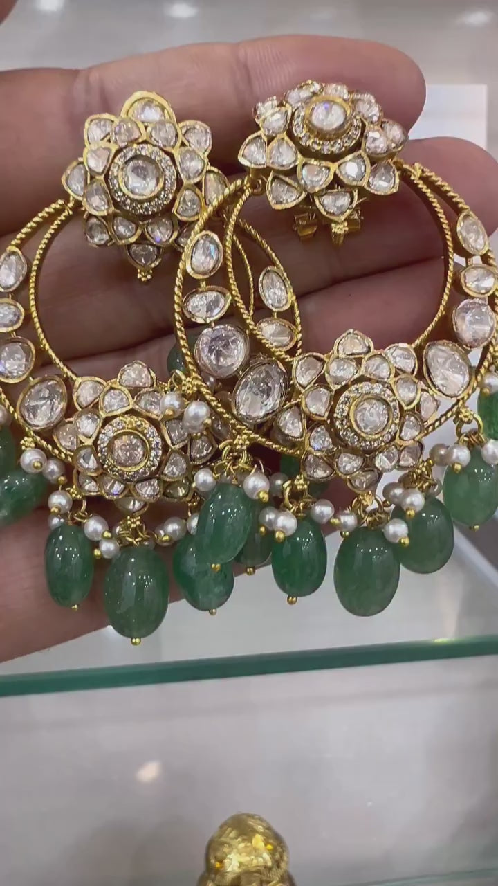 Traditional Indian green Moissanite earrings for wedding wear